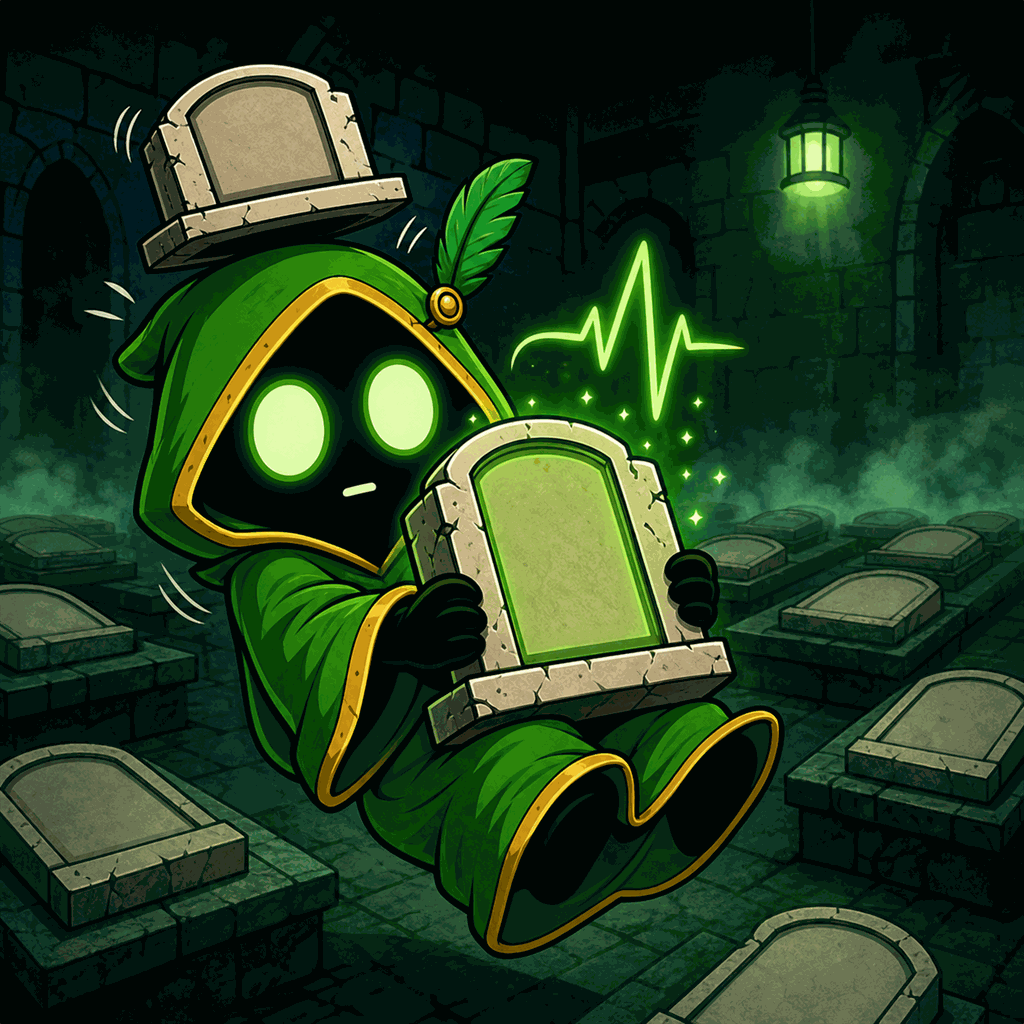 The Keeper startled by a glowing grave marker with a pulse
